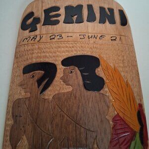 Gemini Zodiac Horoscope Art - Jamaican Wooden Zodiac Gemini  Wall hanging